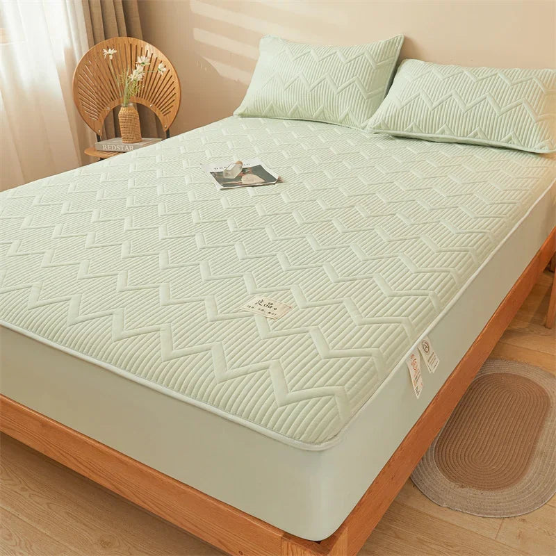 Waterproof Quilted Mattress Cover - Cotton Top, Antibacterial Fiber Fill, TPU Waterproof Layer - A-Class Health Standard