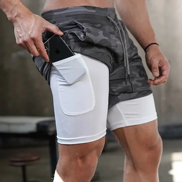 Camo Running Shorts Men Gym Sports Shorts 2 in 1 Quick Dry Workout Training Gym Fitness Jogging Short Pants Summer Shorts 