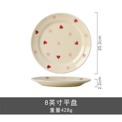 Heart-shaped Ceramic Dinnerware Set, Dinner Plate, Rice Salad Bowl, Coffee Mug, Japanese Love, Warm Gift for Valentine day