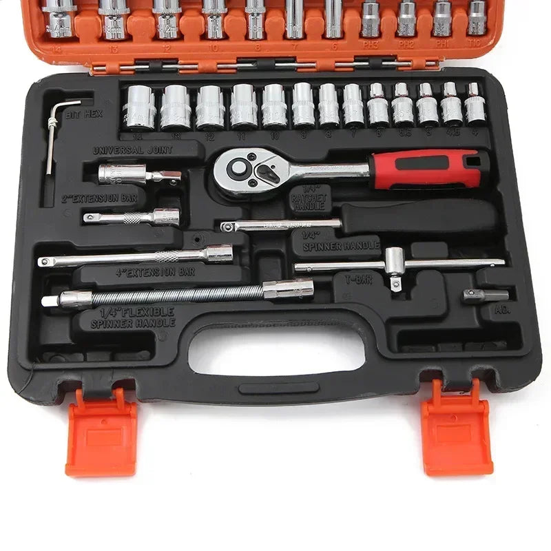 46Pcs Multi-Purpose Tool Kit Set - Comprehensive Hand Tools Kit with Wrench Socket and Precision Screwdriver - Portable Amagi