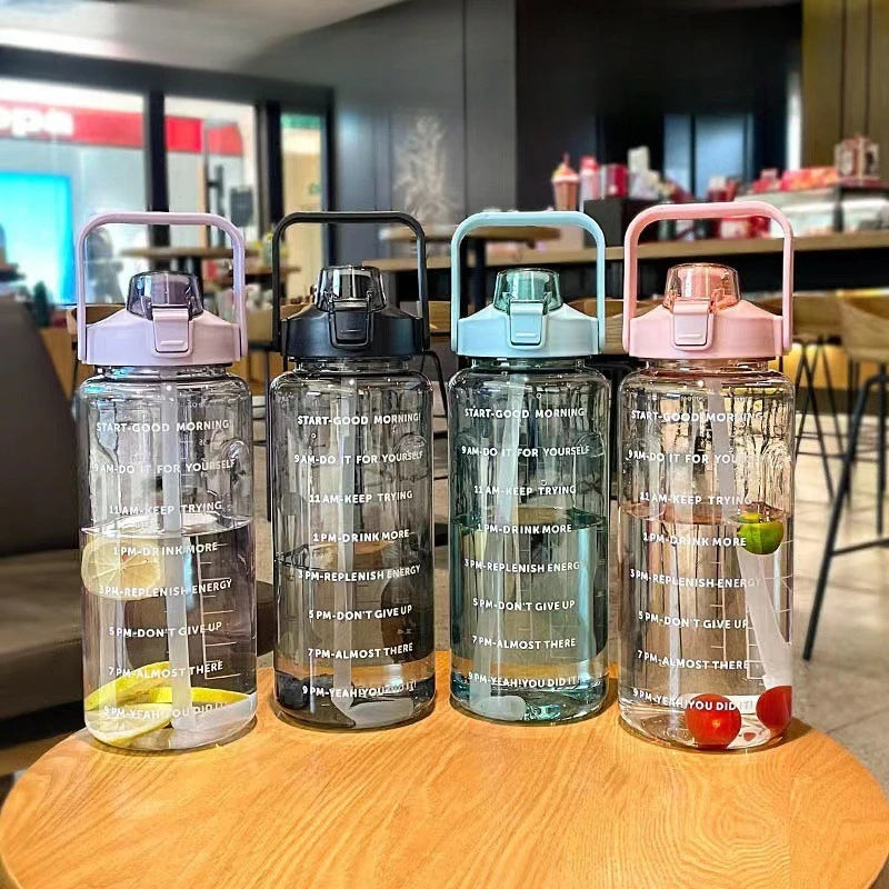 2025 Spring/Summer 2L Large Capacity Outdoor Plastic Bouncing Straw Sports Water Bottle Leak-proof Portable Refill Cups