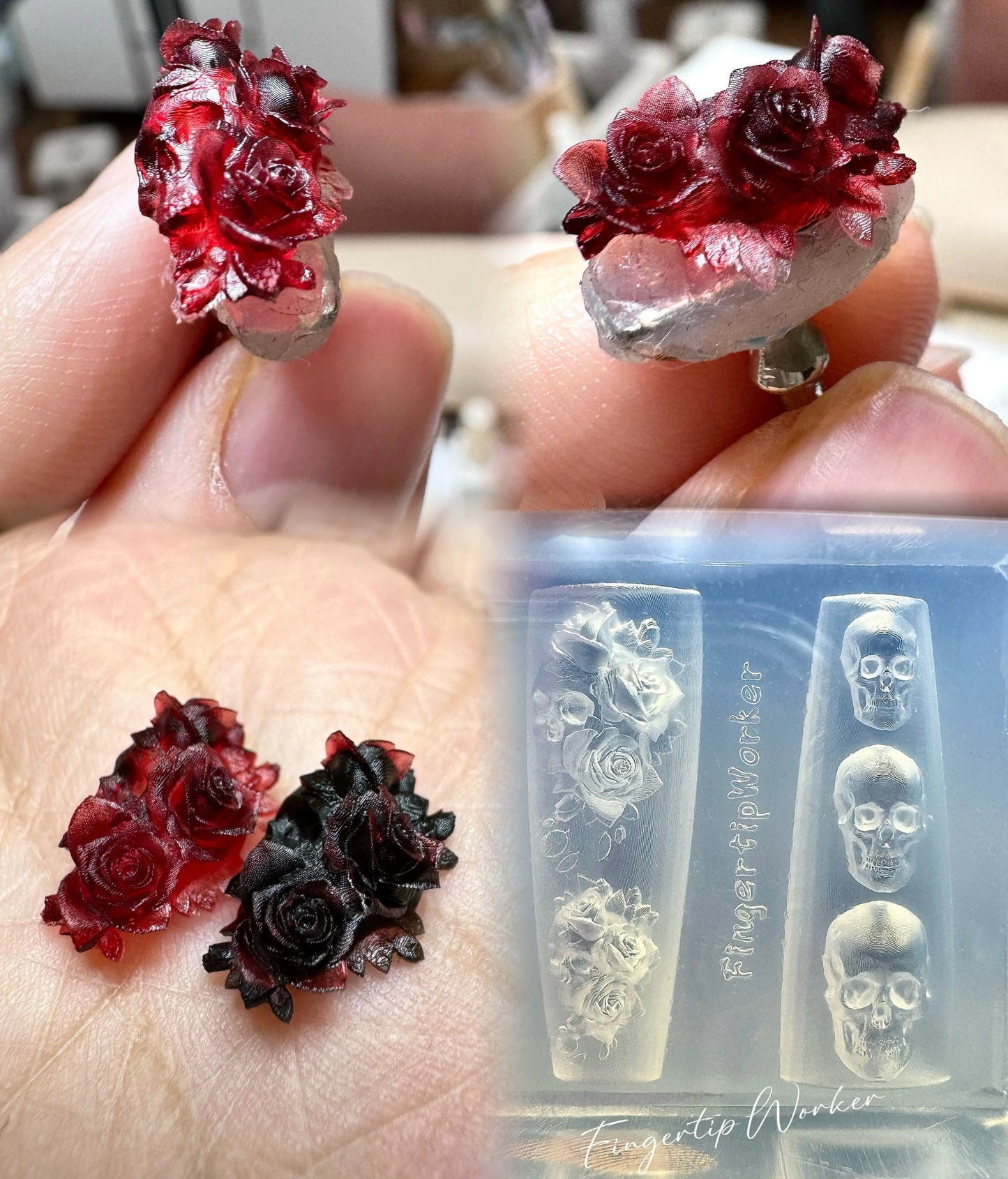 1Pc Chain Ice Flower Fox Spoon Fork Dragon Snake Butterfly 3D Acrylic Mold Nail Art Decorations  DIY Design Silicone Nails Mold