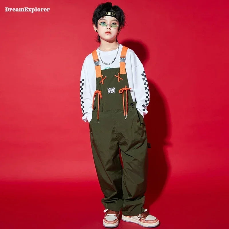 Boys Hip Hop Loose Overalls Girls K-pop Cargo Pants Kids Dungaree Joggers Children Jumpsuit Street Dance Romper Teen Streetwear
