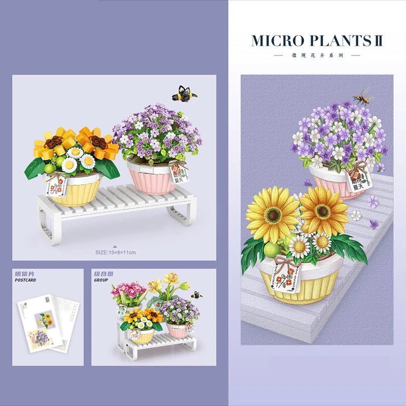 DIY Flower Vase Succulent Cactus Snow Lotus Potting Plants Gardens Building Blocks Model MINI Bricks Kids Sets Kits Toys