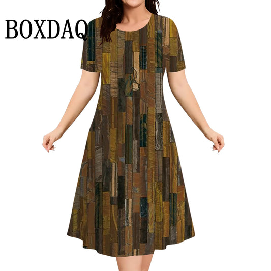 2025 Striped 3D Print Graphic Dress Women Fashion Short Sleeve Dresses Female Vintage Summer Casual Plus Size Women Clothing 9XL