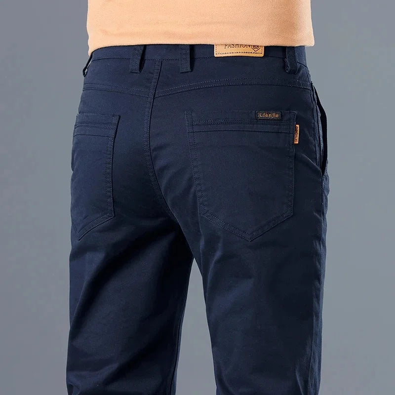 Men's High Quality Pure Cotton Classic Solid Color Casual Pants Business Stretch Slim Straight Brand Trousers Male Autumn New