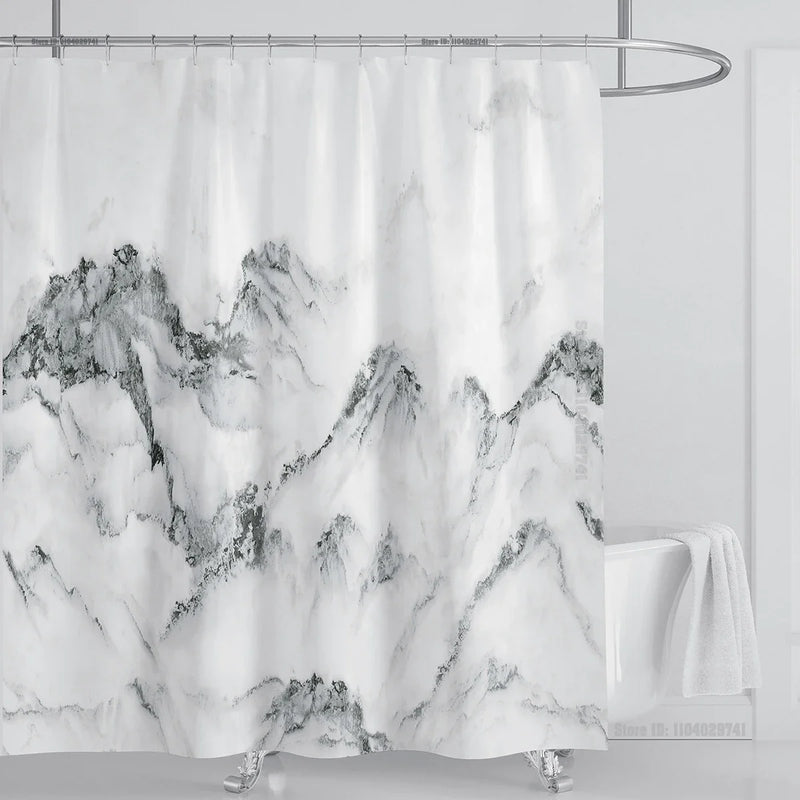 Cortina de ducha impermeable de mármol, cortina de ducha impermeable para decoración de baño, cortina de ducha impresa, lavable, con ganchos