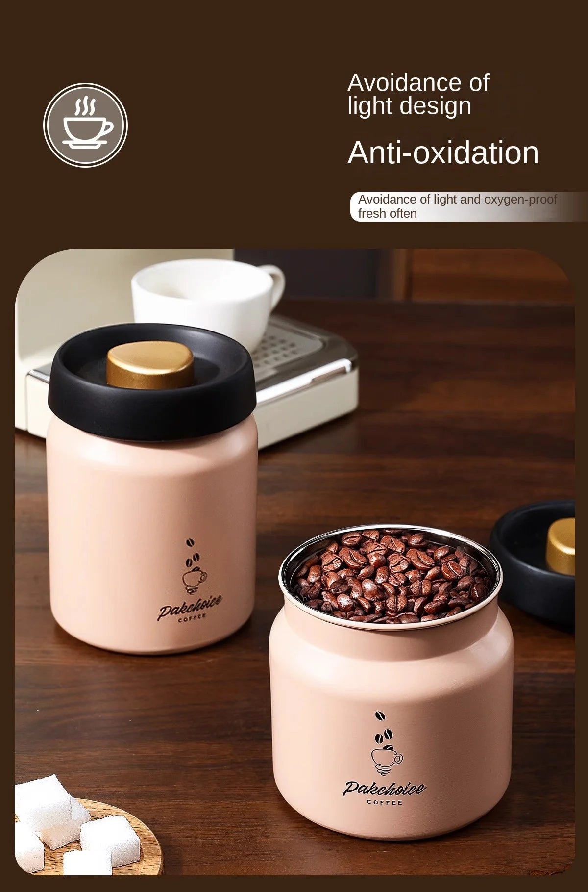 316 Stainless Steel Vacuum Coffee Storage Container Airtight Light-proof Tea Spice Food Storage Jar Kitchen Tool