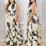 Women's Summer New Sexy Sleeveless Halter Dress With Lace-Up Waist Fashionable Printed Lotus Leaf Hem Floor Length Skirt