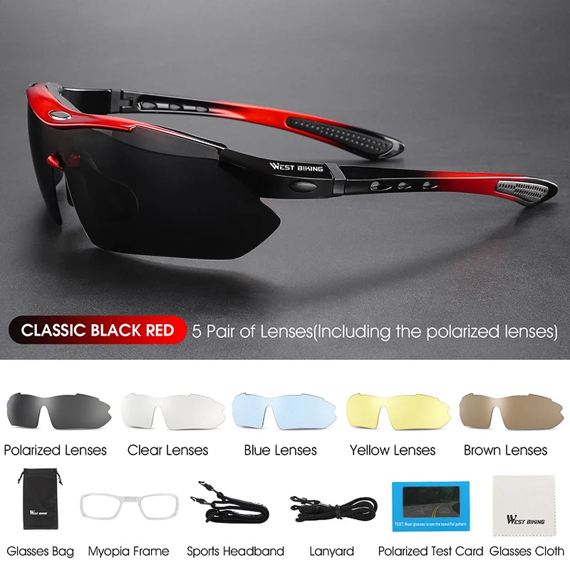 WEST BIKING Cycling Polarized Glasses Bike Outdoor Sports Sunglasses MTB PC Goggles Eyewear 5 Lens Bicycle Accessories