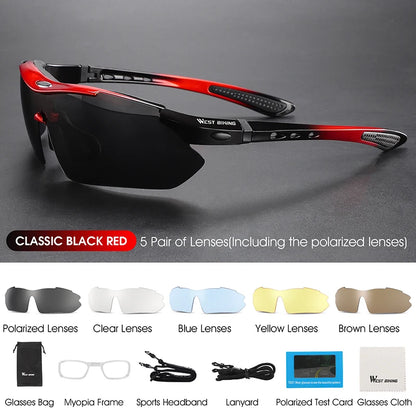 WEST BIKING Cycling Polarized Glasses Bike Outdoor Sports Sunglasses MTB PC Goggles Eyewear 5 Lens Bicycle Accessories