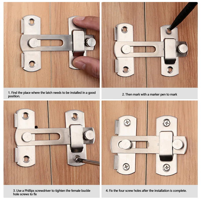 Pestillo de seguridad para puerta, pestillo de palanca de acero inoxidable de 180 grados, pestillo deslizante para granero, pestillos para puerta de armario con ventana