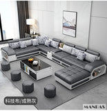 MINGDIBAO Fabric Sofa Set Furniture Living Room Sofa Set with USB and Stools / Big U Shape Cloth Couch Sofas for Home Furniture