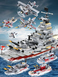 1000+Pcs Navy War Chariot Ship Army Boat Plane Model Warships Building Blocks City Children Toys for Boy