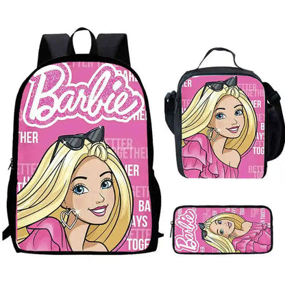 Mochila escolar infantil con diseño de Barbie y bolsas para el almuerzo y lápices para guardería, el mejor regalo para niños y niñas.
