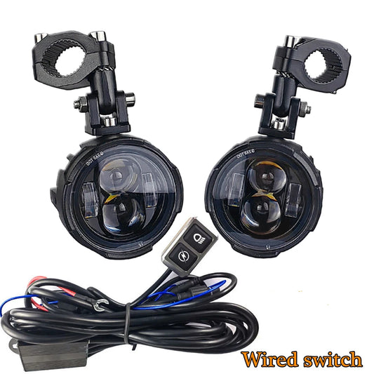 Pair 100W Motorcycle Headlight Fog Lights LED Auxiliary Driving Light Spotlight Headlamp Dual Color Flasher Farol Moto Fog Lamp.