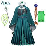 Frozen Green Anna Princess Girls Cosplay Costume Full Long Sleeve Dress With Cloak Carnival Party Kids Clothes Birthday Dress