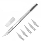 Kit de herramientas de bisturí de metal antideslizante, cortador de papel, cuchillos de grabado y artesanía + 5 cuchillas, herramientas manuales para reparación de PCB de teléfonos móviles.