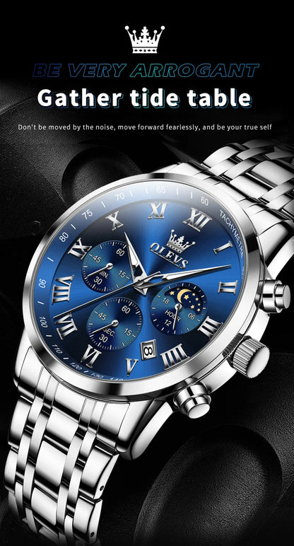 OLEVS 5529 Luxury Quartz Watch For Men Roman Scale Moon Phase Chronograph Man Watches Waterproof Luminous Calendar Wrist Watch