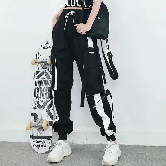 Pantalones cargo para mujer 2023, pantalones harén de moda con bolsillos punk, pantalones deportivos con cadena, elásticos Harajuku, cintura alta, ropa de calle.