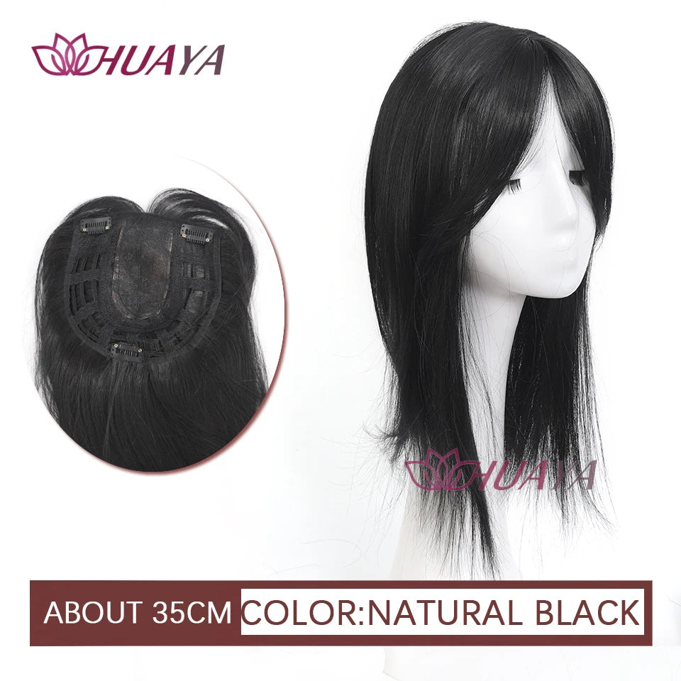 Aplique de cabelo Topper HUAYA volume e franja natural com 3 clipes cabelo liso sintético