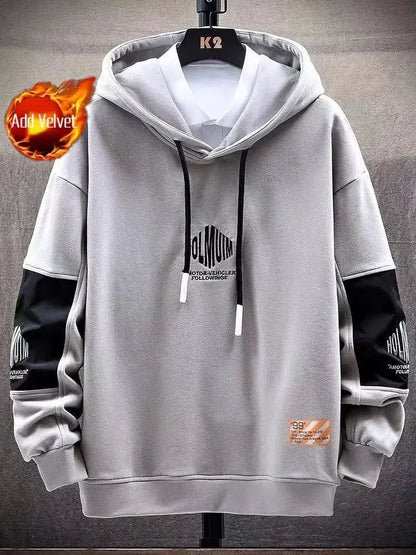 Men's Clothing Spliced Sweatshirts for Man Hoodies Black Hooded Graphic Aesthetic Cotton Harajuku Fashion No Brand Sweat Shirt