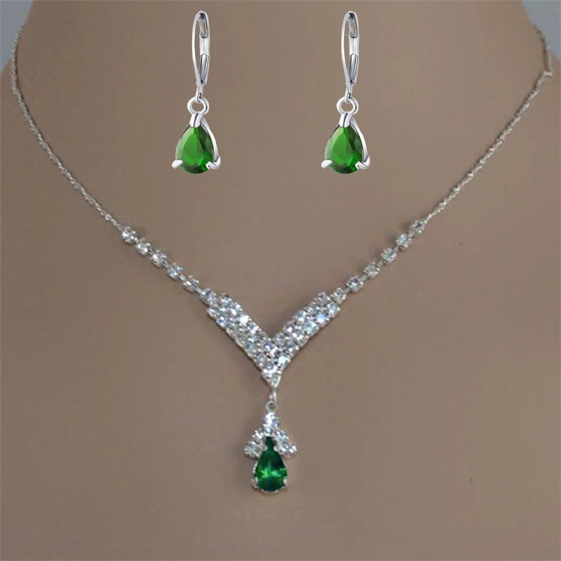 Collar de mujer con incrustaciones de circonita y gotas de agua de colores azul, verde y rojo, accesorios de moda