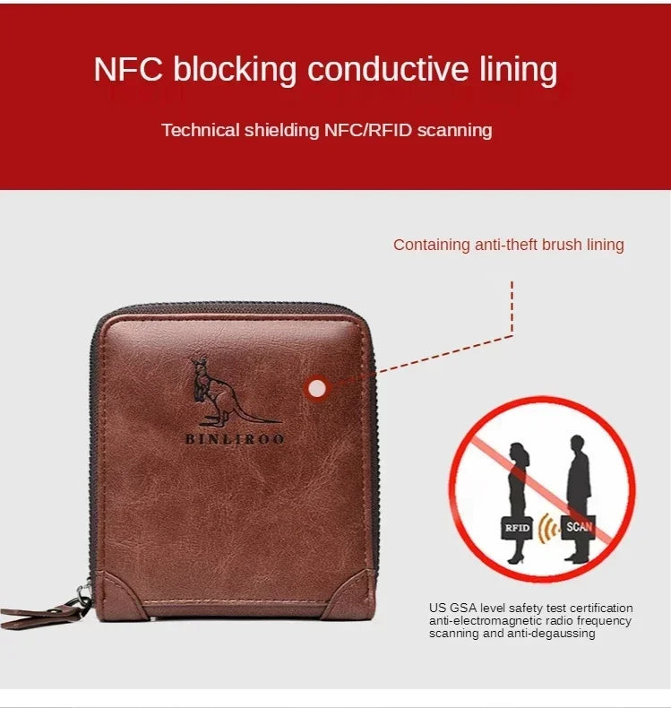 Genuine Leather Men's Wallet Luxury Short RFID Card Holder for Men Zipper Coin Purse Portable Male Wallets Billfold