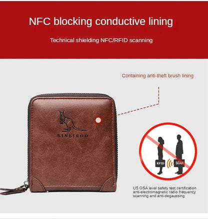 Genuine Leather Men's Wallet Luxury Short RFID Card Holder for Men Zipper Coin Purse Portable Male Wallets Billfold
