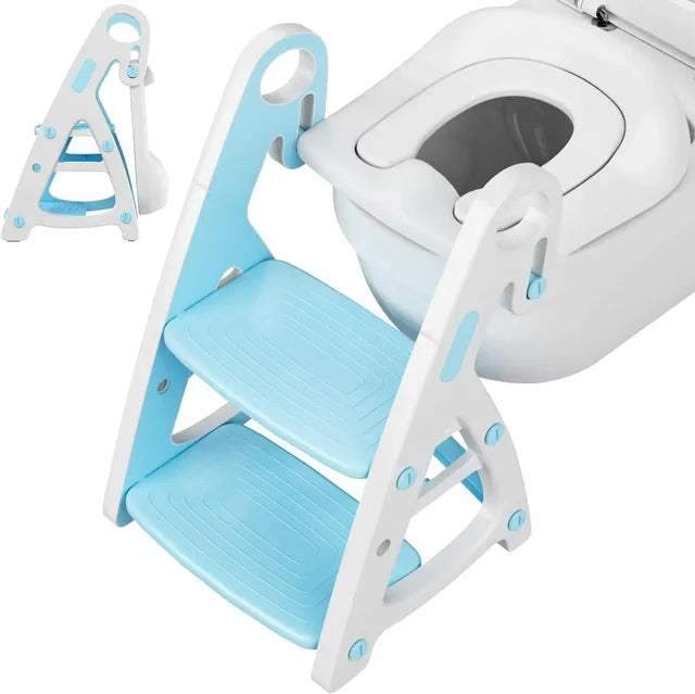 2 in 1 Toddler Toilet Trainer with Stairs Baby Toilet Seat Potty Trainer with PU Padding 