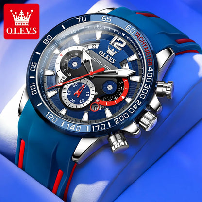 OLEVS 9936 Men's Watch Original Brand Quartz Wristwatch Waterproof Luminous Watches For Men Stylish Design with Silicone Strap