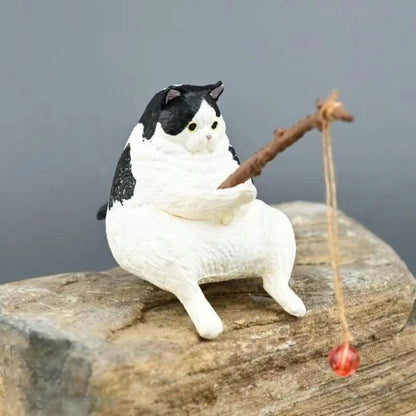 Fishing Cat Ornaments Fish Tank Landscaping Aquarium Decoration Mini Cat Statue Fish Tank Accessories Household Supplies
