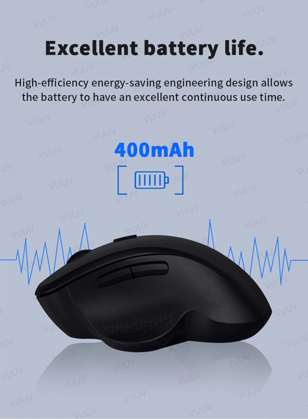 Ratón inalámbrico ergonómico Bluetooth VUUV para computadora portátil Macbook 1600DPI modo dual recargable para iOS Android tableta