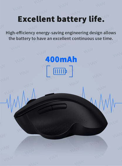 Ratón inalámbrico ergonómico Bluetooth VUUV para computadora portátil Macbook 1600DPI modo dual recargable para iOS Android tableta