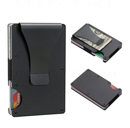 Cartera delgada para hombre - Billetera minimalista con bloqueo RFID y bolsillo frontal - Billetera metálica con clip para billetes