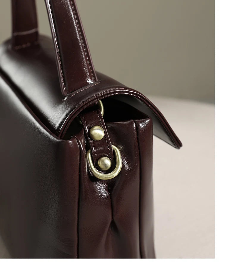 Genuine Leather Top Handle Crossbody Bag for Women Vintage Oil Wax Leather Shoulder Bag Small Luxury Designer Satchel Handbag