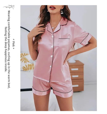 Conjunto de pijama de satén de seda para mujer, conjunto de pijama de dos piezas, ropa de dormir, pijama con botones, pijama de mujer de 2 piezas, conjunto de pantalones cortos para estar en casa
