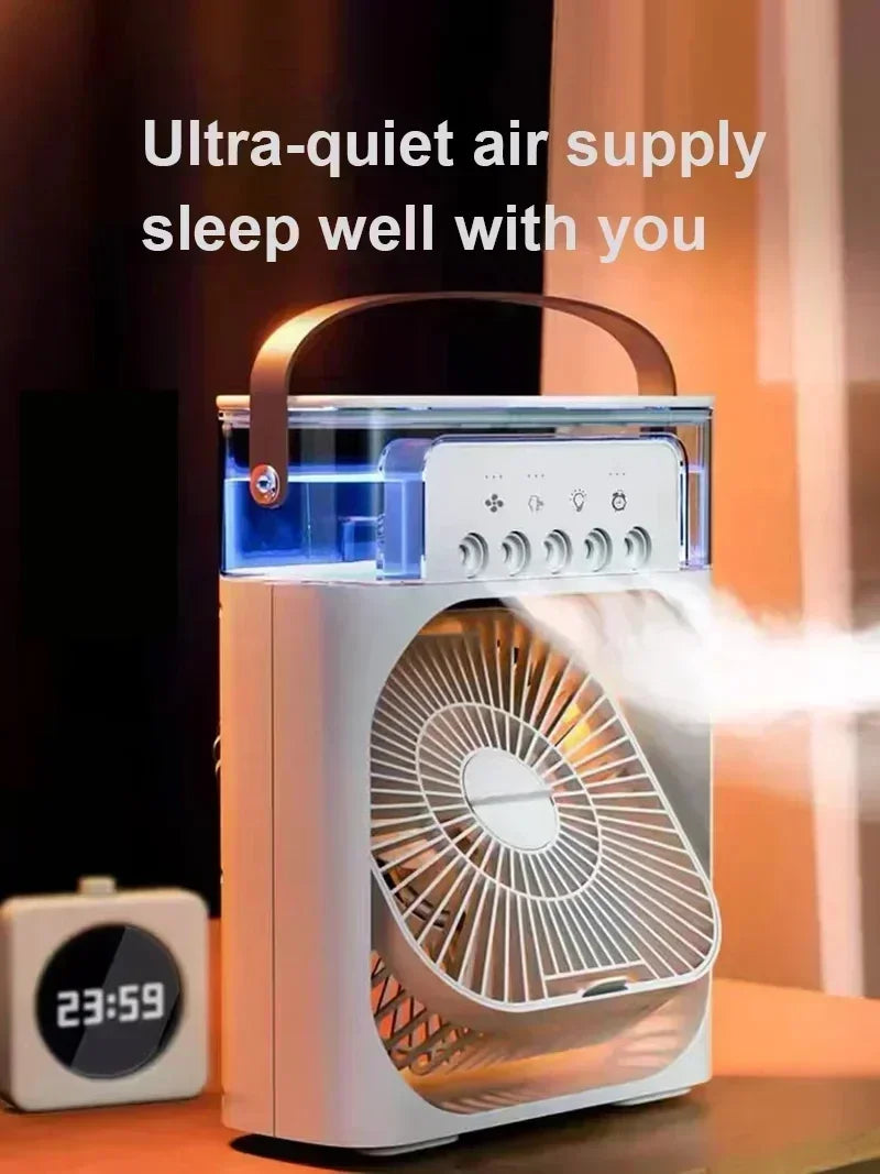 3 In 1 Summer Cooling Fan Portable Desktop Humidifier USB Mini Air Conditioners Night Light Water Mist For Home Or Office