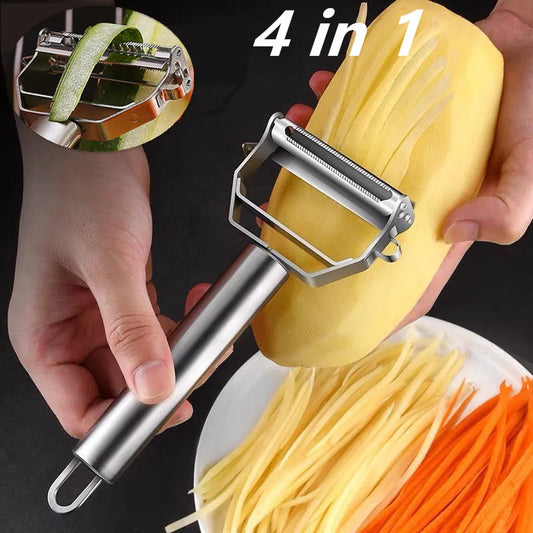 Pelador de cocina multifuncional, pelador de frutas y verduras, cortador de patatas duradero de acero inoxidable, triturador doméstico, pelador de zanahorias.