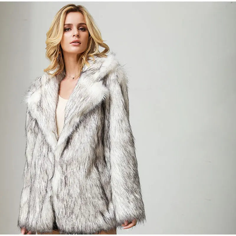 Women Elegant Plush Faux Fur Overcoat Female Casual Loose Coat Jackets 2022 Winter New Lapel Full Sleeve Fashion Coat