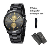 HANNAH MARTIN Brand Men Watch Black Stainless Steel Waterproof Fashion Sports Multifunctional Quartz Wristatch Relogio Masculino