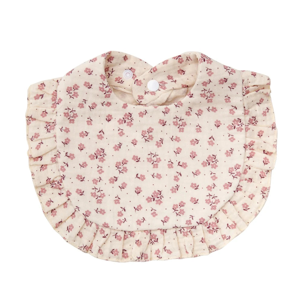 Flower Print Baby Bibs Adjustable Snap Saliva Towel Ruffled Edge Muslin Cotton Burp Cloths Rainbow A Grade Girls Feeding Scarf