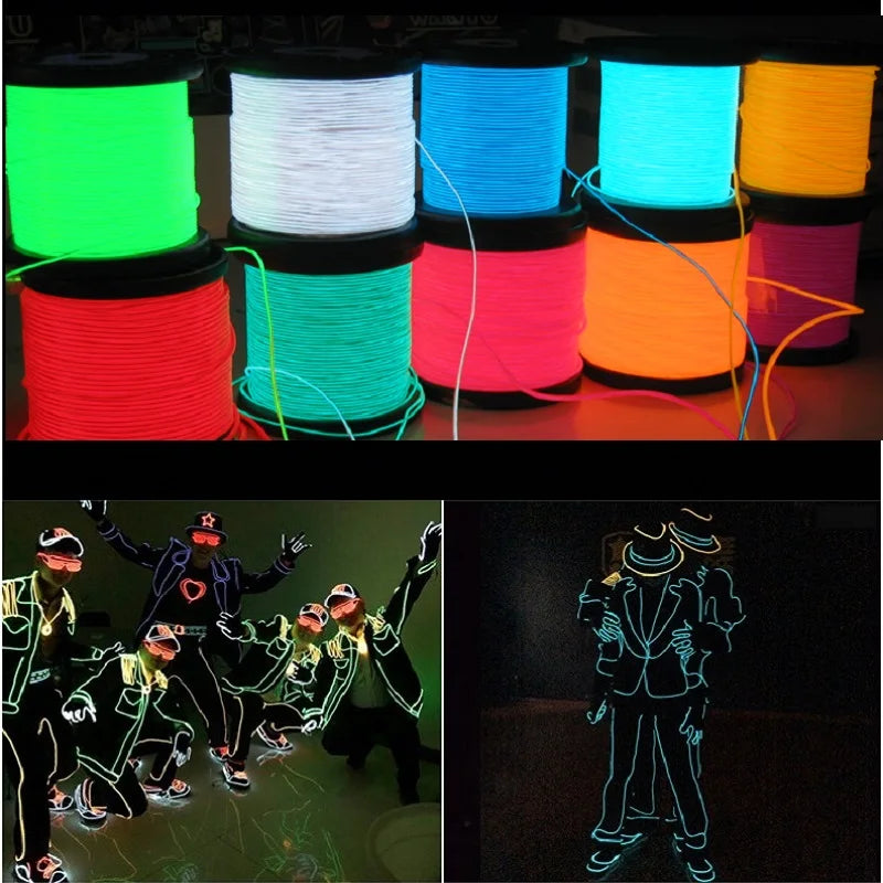 10/5/3/1M EL Wire Light Strip Battery USB Switch Neon Glowing String Lights DIY Rope Tube Halloween Blacklight Multicolor Decor