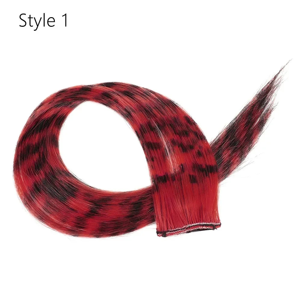 Stripe Printed Clip-in Hair Extensions Colorful Synthetic Hair Highlights 18 Inches Straight Wig Hairpieces for Daily Use Party