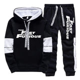 Men's Tracksuit Print Casual Hooded Sweatshirts Set Jogging Clothing Men Daily Commute High Street Fashion Suit 2025 Black White