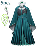 Frozen Green Anna Princess Girls Cosplay Costume Full Long Sleeve Dress With Cloak Carnival Party Kids Clothes Birthday Dress