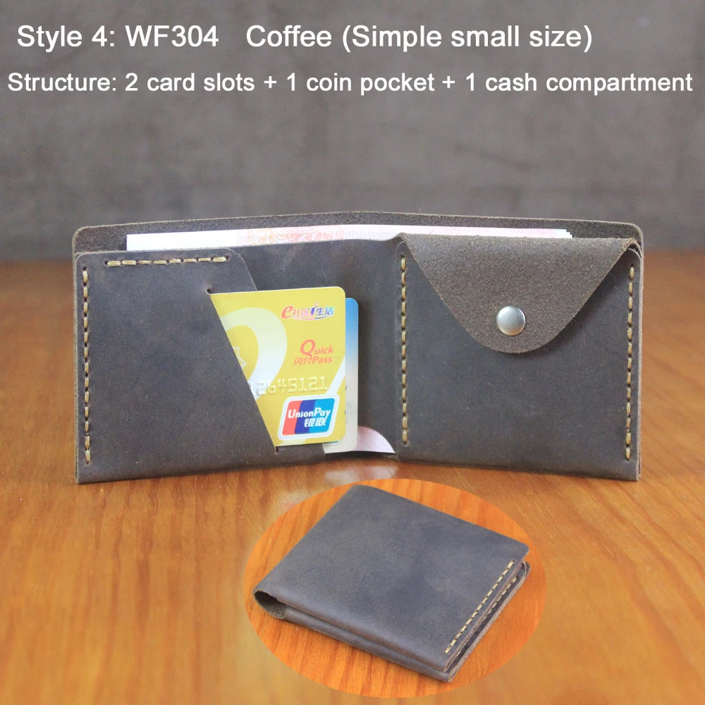 Luxury Handmade Genuine Leather Men Wallet Bifold Purse Male Wallets Short Money Clip Vintage Leather Money Bag with zip pocket
