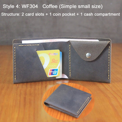 Luxury Handmade Genuine Leather Men Wallet Bifold Purse Male Wallets Short Money Clip Vintage Leather Money Bag with zip pocket