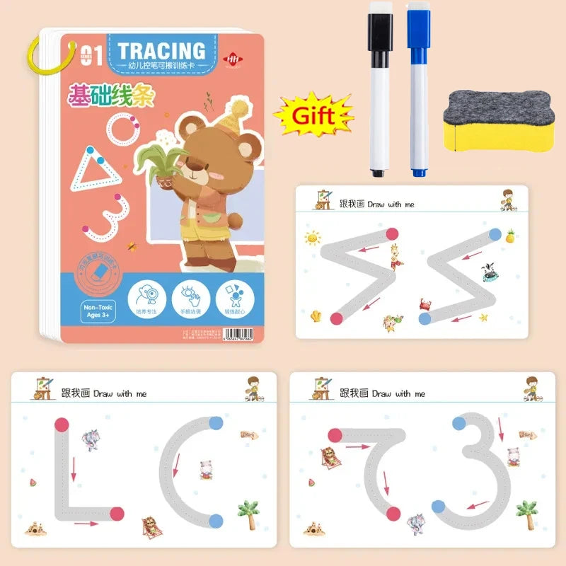 Reusable Magic Practice Copybook Control Training Book Magical Tracing Workbook Children Montessori Drawing Education Stationery