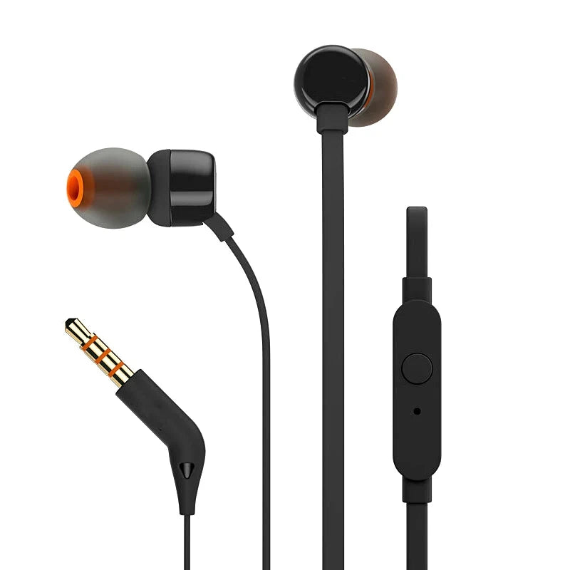 Auriculares T110 con cable de 3,5 mm, estéreo auténtico, graves profundos, deportivos, control en línea, manos libres y micrófono.
